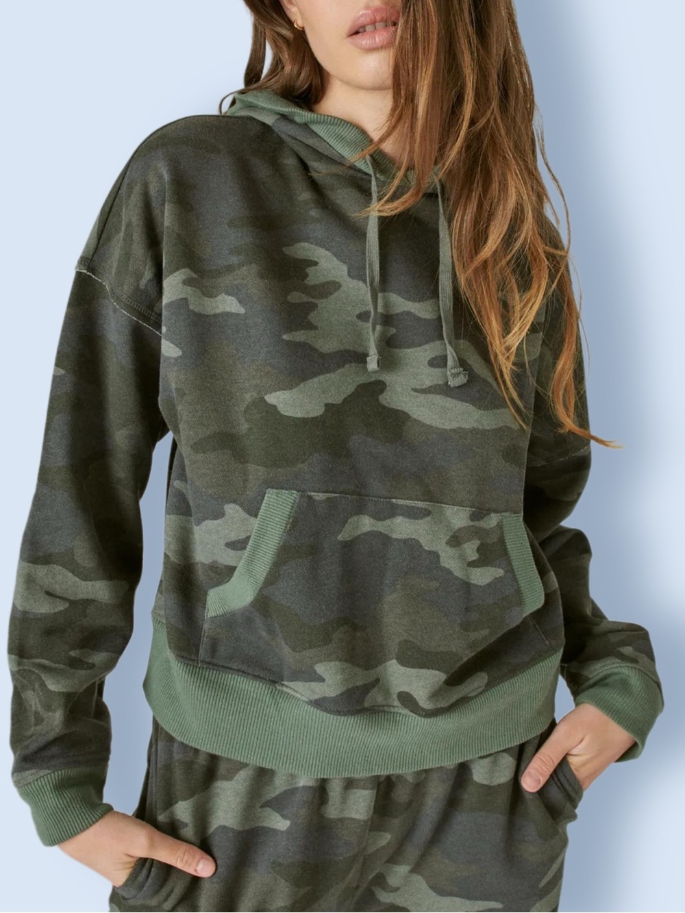 Lucky Brand Chill At Home Fleece Hoodie XS NWT Cloud Soft Cozy Camo Pullover Y2K